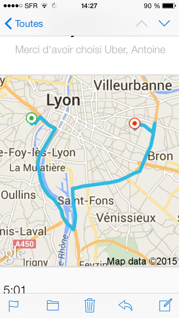 DeygasTony's tweet photo. Merci Uber #Ironie #Escroquerie #Lyon @PaulVillot http://t.co/nBhwnRzLBK