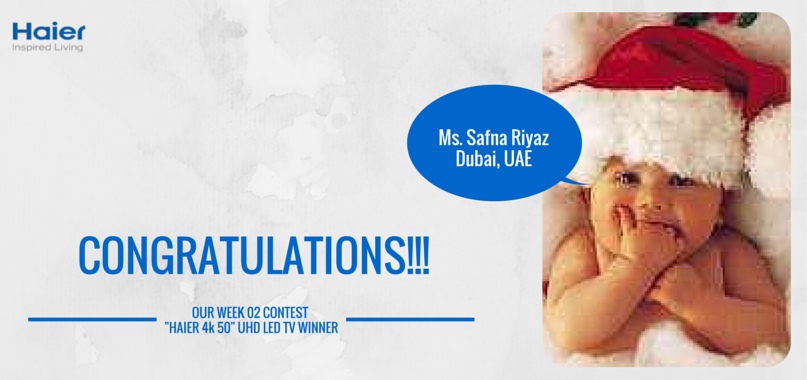 HaierGulf's tweet photo. Congratulations to our Contest 02 winner Ms Safna Riyaz, Dubai, UAE
#CWC15 #CWC2015 #HaierGulf #HaierPromotions2015 http://t.co/AEFnbVdv8l