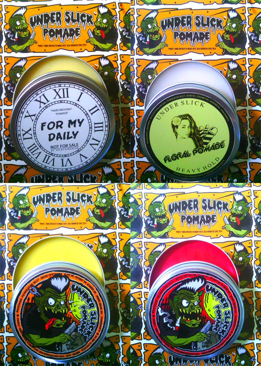 under slick family , med &amp; firme 60K , floral 65K #pomade #jualpomade #gromming #grease #tin #jar #pompadour #vintage