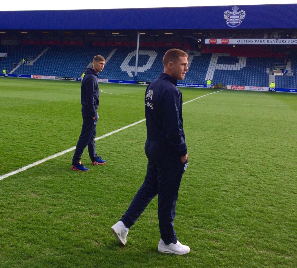 Everton's tweet photo. PHOTO: The #EFC squad has arrived at Loftus Road. James McCarthy and John Stones inspect the pitch. #QPRvEFC http://t.co/PdrO1FhUi0