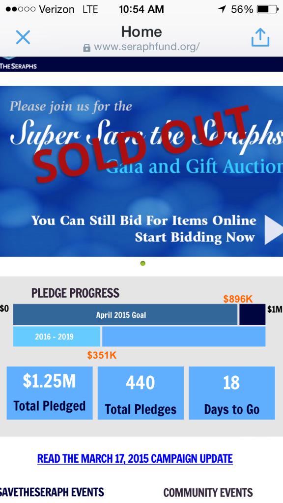 SaveTheSeraphs's tweet image. The new total is now up to $896,000! #SaveTheSeraphs