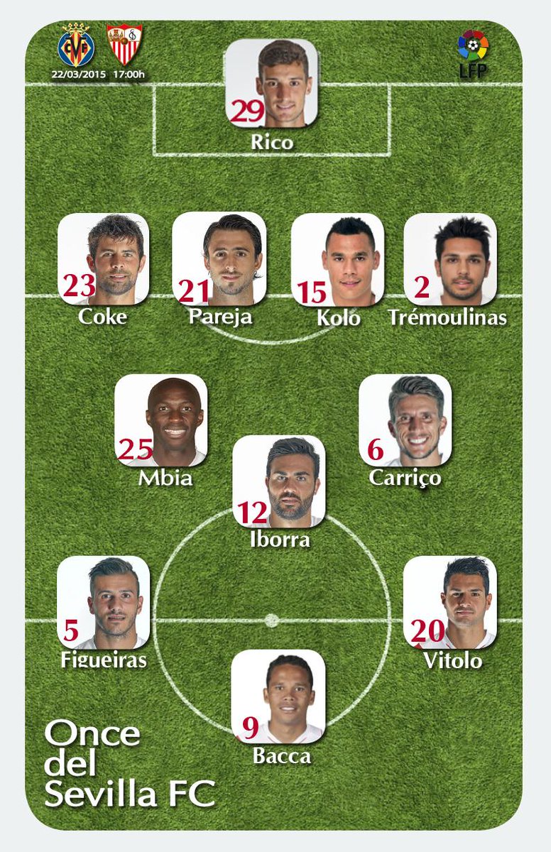 SevillaFC's tweet photo. Once del #SevillaFC ante el @VillarrealCF #vamosmisevilla http://t.co/PgL8Bt1k9y