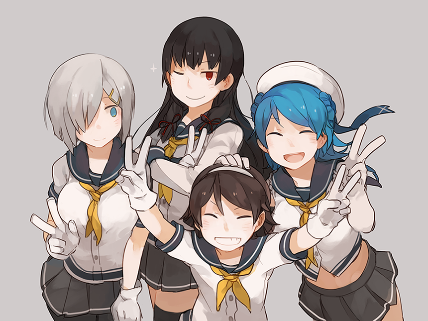 浜風(艦これ) ,磯風(艦これ) ,谷風(艦これ) ,浦風(艦これ) 「第十七駆逐隊です。 」|グライダーのイラスト