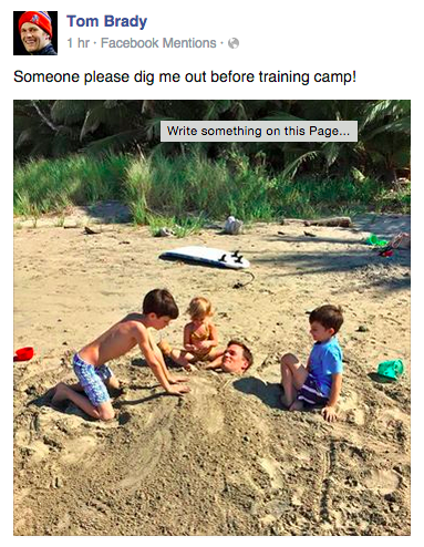 Patriots's tweet photo. "Someone please dig me out before training camp!" - Brady http://t.co/KJNR2K1evR