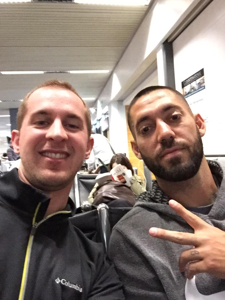 ryeager's tweet image. 45 minute flight delay would be way less acceptable had I not met @clint_dempsey.