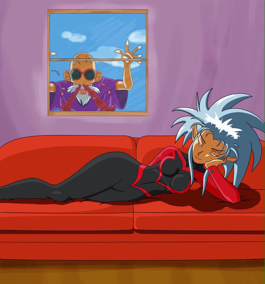 [Random saiyan laying on the couch and <a href="/KameMasterRoshi/">Ryan Heil</a> having a good time looking at her, instead of escaping]