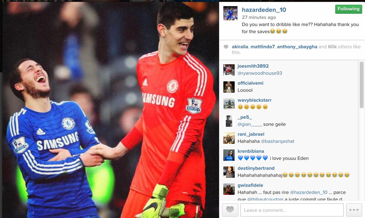 B R Football Eden Hazard To Thibaut Courtois On Instagram Do You Want To Dribble Like Me Hahahaha Thank You For The Saves Http T Co Hil7vgktnd B R Football Eden Hazard To Thibaut Courtois On Instagram Do You Want To Dribble Like Me Hahahaha Thank You For The Saves Http T Co Hil7vgktnd