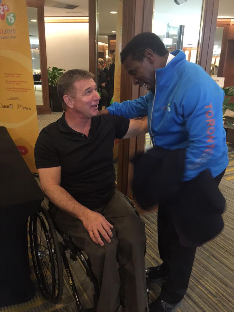 RickHansenFdn's tweet photo. Awesome talking to Michael "Pinball" Clemons at #TO2015Youth. Amazing difference maker - Rick http://t.co/6ySXvqNSlP