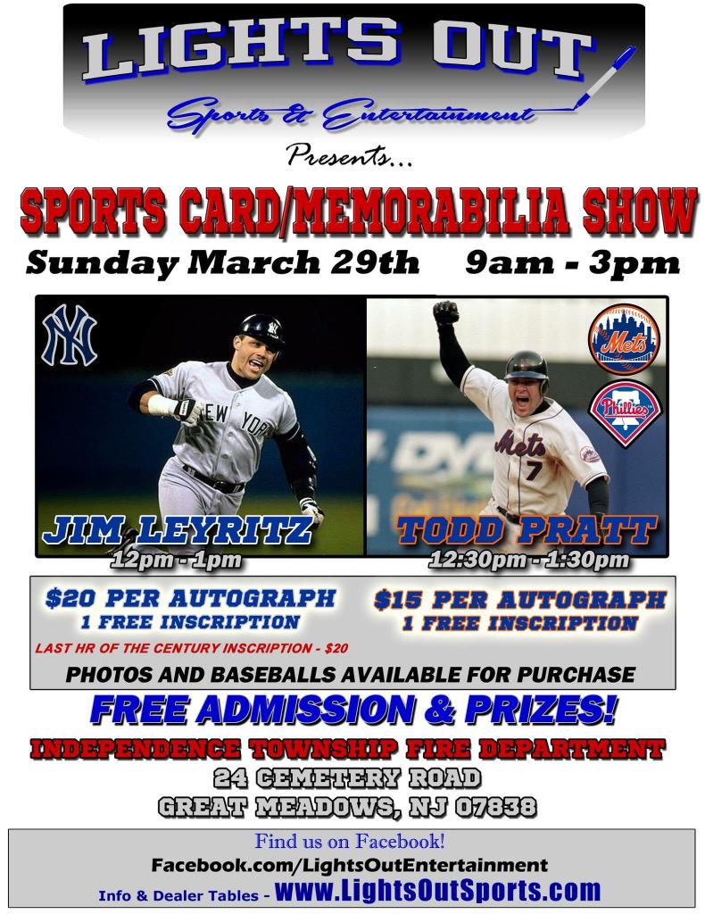LightsOutSE's tweet photo. 1 Week Away! #autographs #autograph #Yankees #Mets #toddpratt #JimLeyritz #lightsoutsports #hackettstown #phillies http://t.co/ca5oZoWz2U