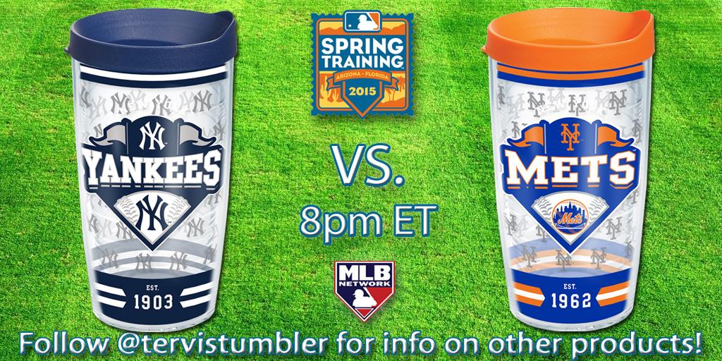 MLBNetwork's tweet photo. Subway Series #SpringTraining edition! Watch @Yankees v. @Mets at 8pE and RT for a chance at any @MLB @TervisTumbler! http://t.co/mMKsPv1qpU