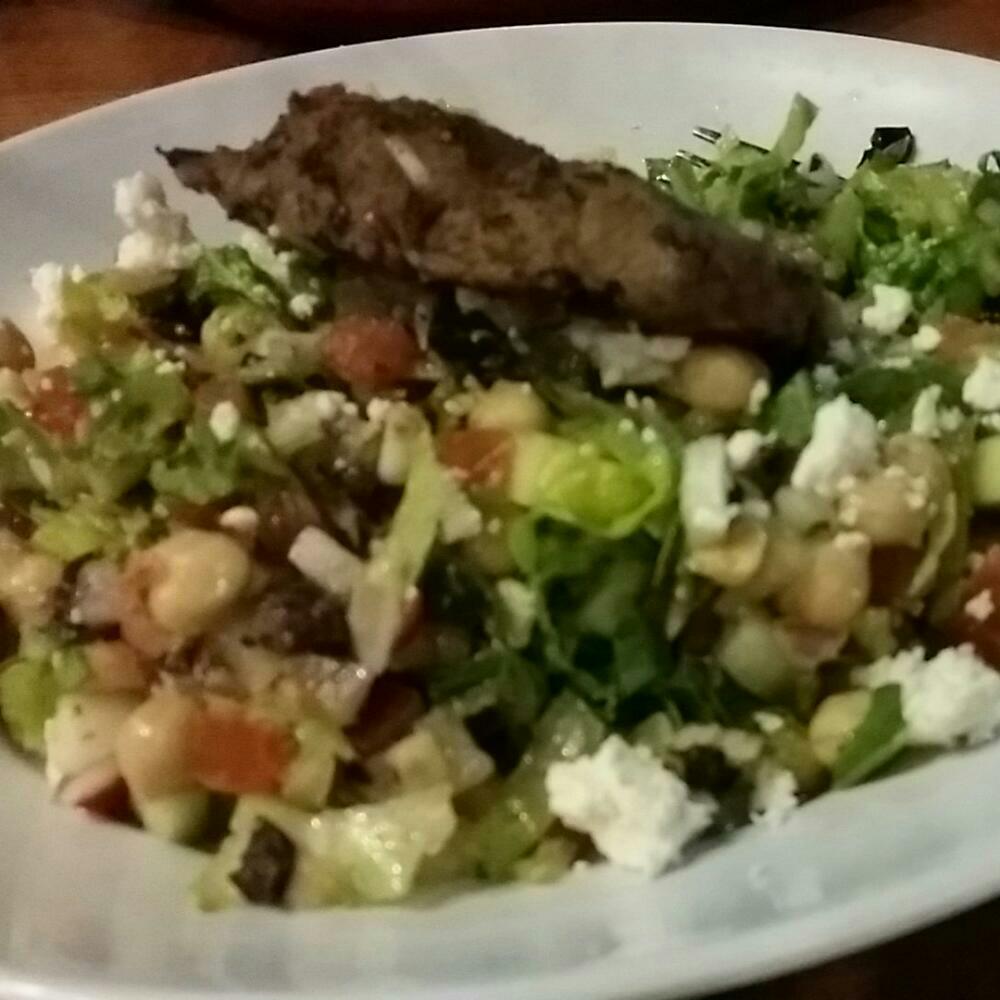 Jdelory's tweet image. Greek Salad and Black Bean Burger.
 @BadDaddysRAL @getStealz