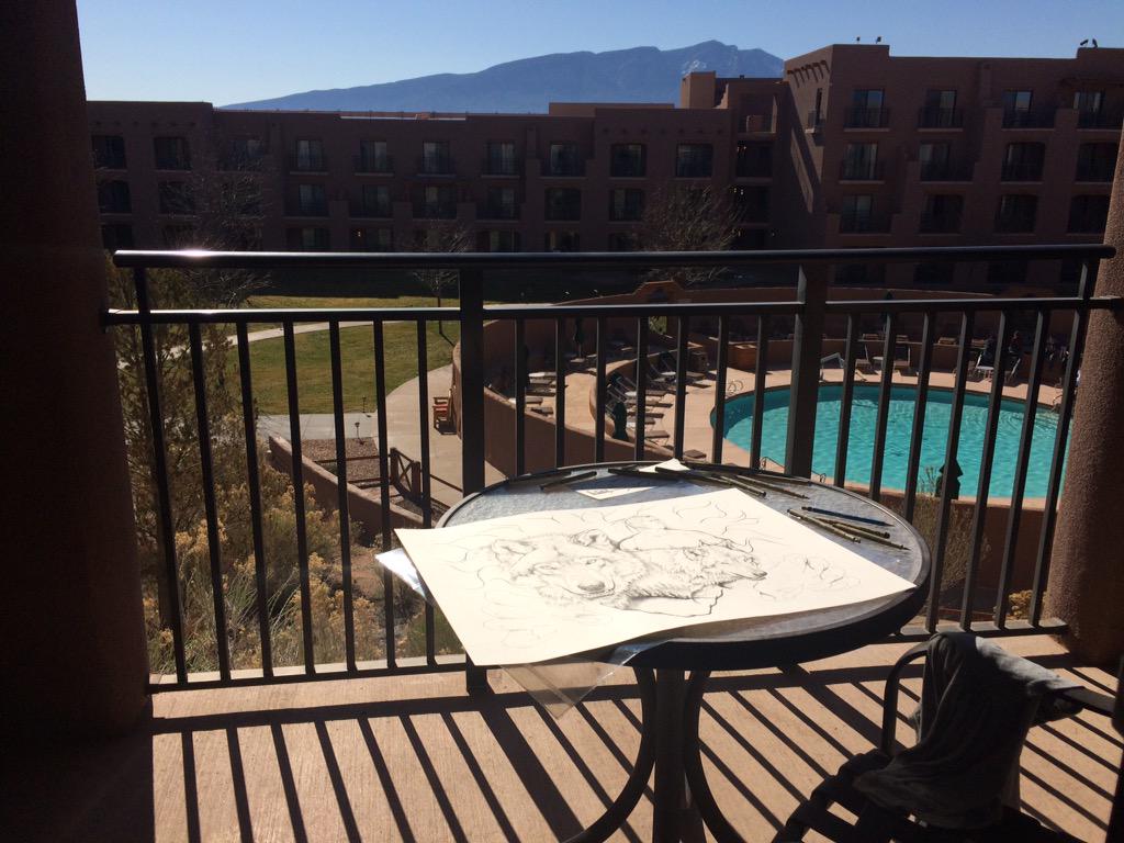 MohawkArtDesign's tweet photo. Getting natural lighting on my hotel balcony in #NewMexico! #Mohawk #MohawkArt #art #wolf facebook/mohawkartanddesign http://t.co/Teje4V6UcS