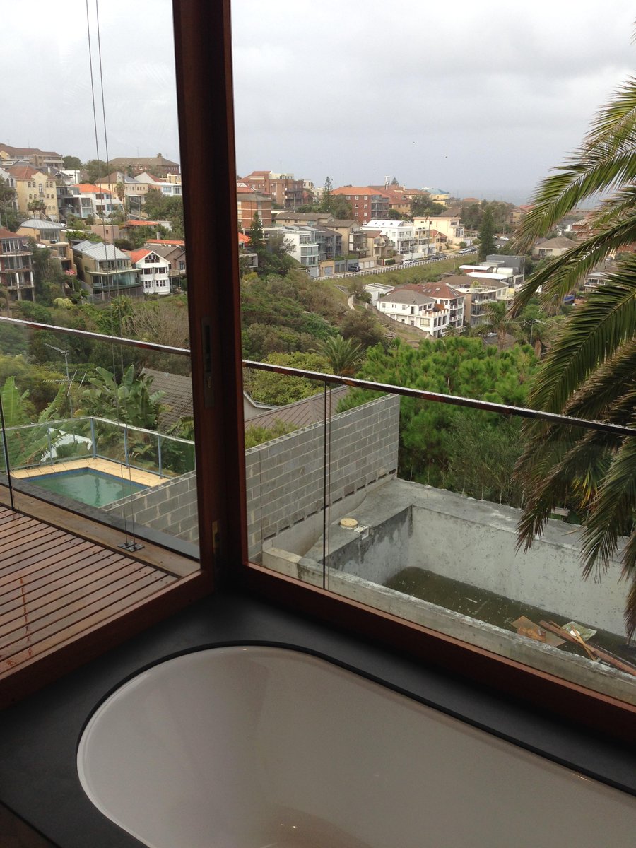 BureauSrh's tweet photo. The luxurious bath at Cross St House is ready for use! The windows slide back from the corner for maximum views http://t.co/aGeqsYZeYd
