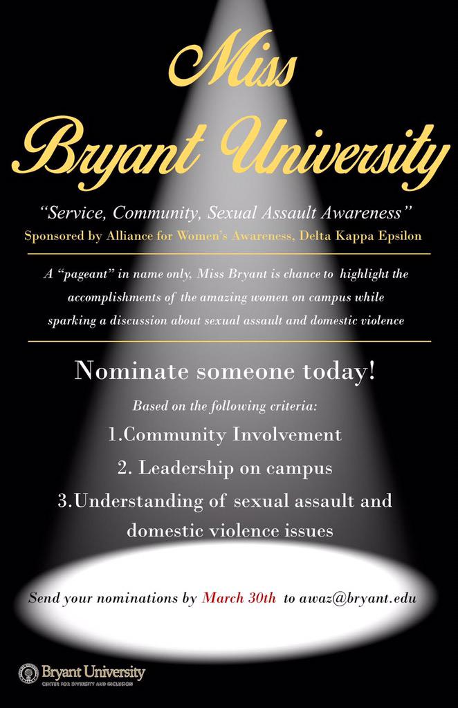 DKE is holding a Miss Bryant! For all those who are interested, please be nominated by March 30th. #MissBryant