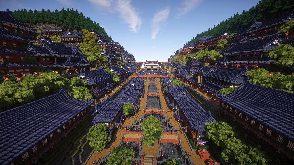 Minecraftで作製された渓谷のファンタジー和風都市のクオリティが美しすぎる この中に住んでみたい Togetter