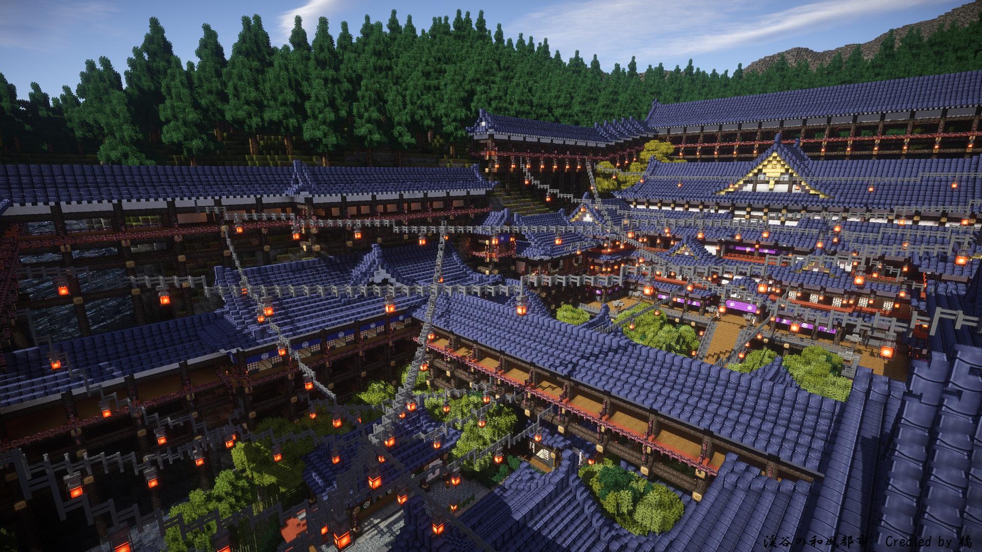 Tachibanatex3d ファンタジー和風 をテーマにminecraftで作成した渓谷の和風都市の全景が完成しました 和風の旅館街のような街並みを目指して作った街になります 作成期間 1年8ヶ月 テクスチャ 自作の専用テクスチャ Http T Co Ylge6v2jph Twitter