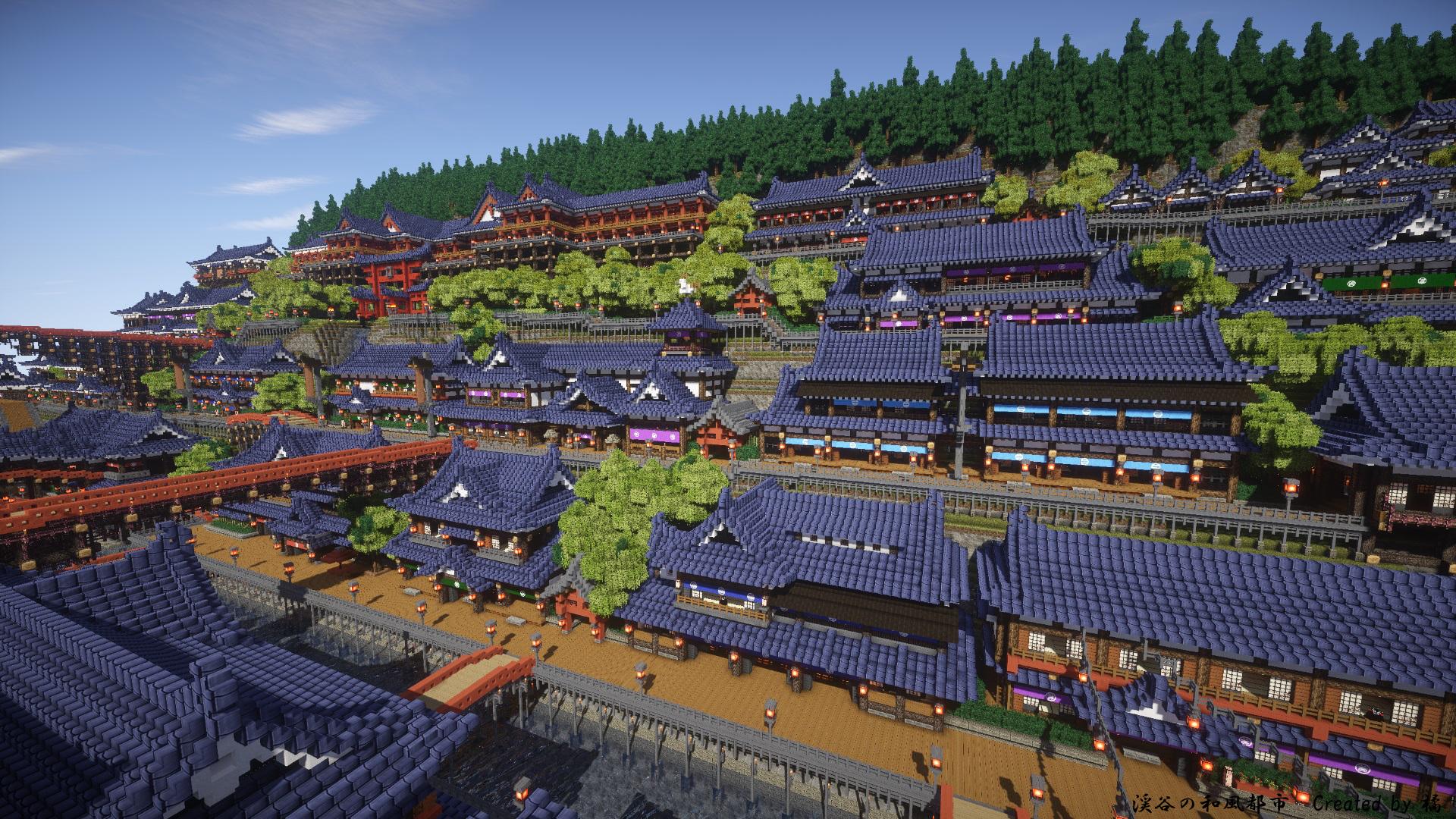 Tachibanatex3d ファンタジー和風 をテーマにminecraftで作成した渓谷の和風都市の全景が完成しました 和風の旅館街のような街並みを目指して作った街になります 作成期間 1年8ヶ月 テクスチャ 自作の専用テクスチャ Http T Co Ylge6v2jph Twitter