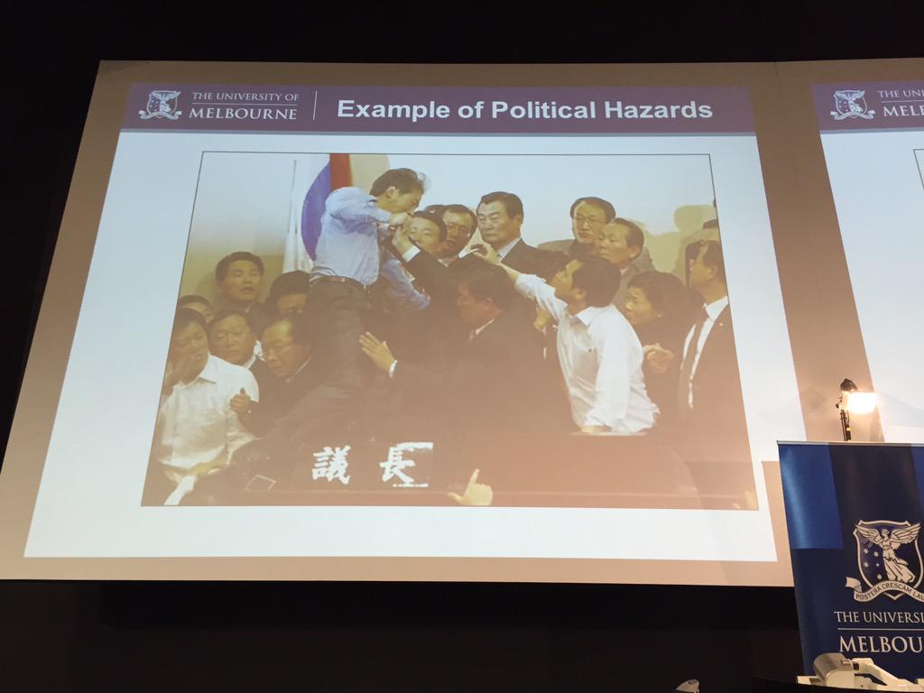 BusEcoNews's tweet image. Some levity: Prof Lu using this image to explain political differences between South Korea and Taiwan #busecomelb