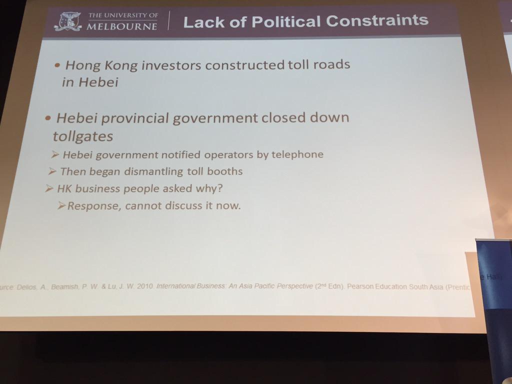 BusEcoNews's tweet image. Prof Lu gives us an extreme example of political implications for business. #busecomelb