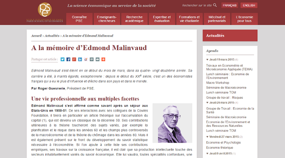 PSEinfo's tweet photo. "A la mémoire d'Edmond #Malinvaud" par R. Guesnerie, Président de l’École d'économie de Paris http://t.co/KZ5tc6lC4a http://t.co/ocJXFtbKVY
