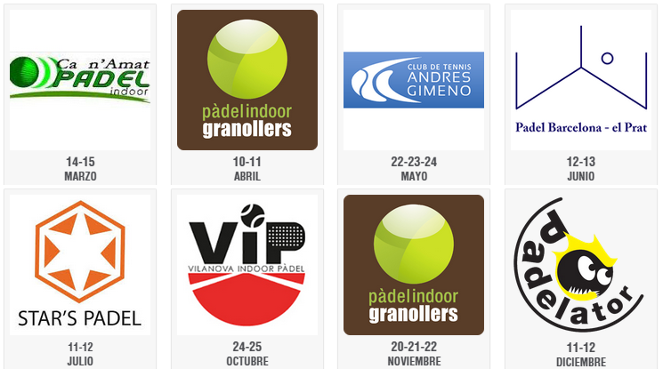 <a href="/padelator/">Padelator</a> TOUR 2O15
<a href="/padelcanamat/">Padel Ca n'Amat</a> <a href="/padingraG/">Indoor Granollers</a> @tenisandresgimeno <a href="/padelbcn_elprat/">Padel Barcelona Prat</a> <a href="/starspadel/">Star´s Padel</a> @ctlasalut <a href="/VIPindoor/">VilanovaIndoorPadel</a>