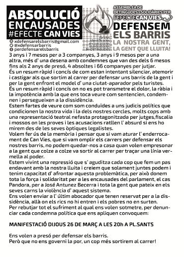 morapicdv's tweet photo. Avui mani n Barna contra nova fornada d judicis Can Vies, a ls 19,15h renfe #Cerdanyola  https://t.co/S3w1BxvBg0 http://t.co/Z4zjyslPwN"