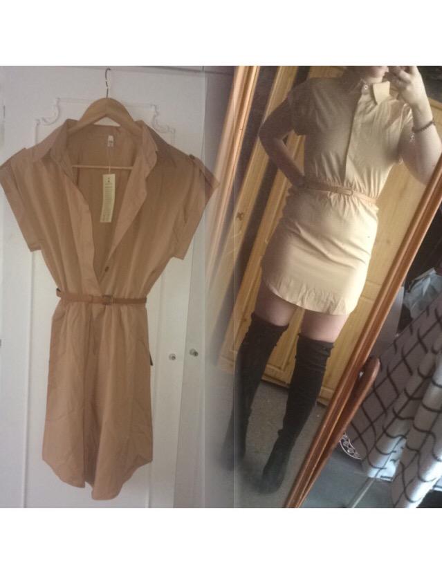 New item! This gorgeous Tan shirt dress is perfect for day and night and comes with a cute waist belt! Online now 💛