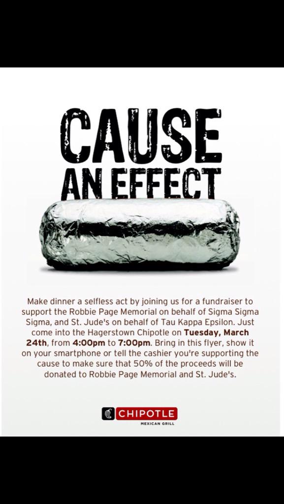 Let's be honest, you all were craving it anyways. Come to the Hagerstown chipotle to support a great cause.  #TKE