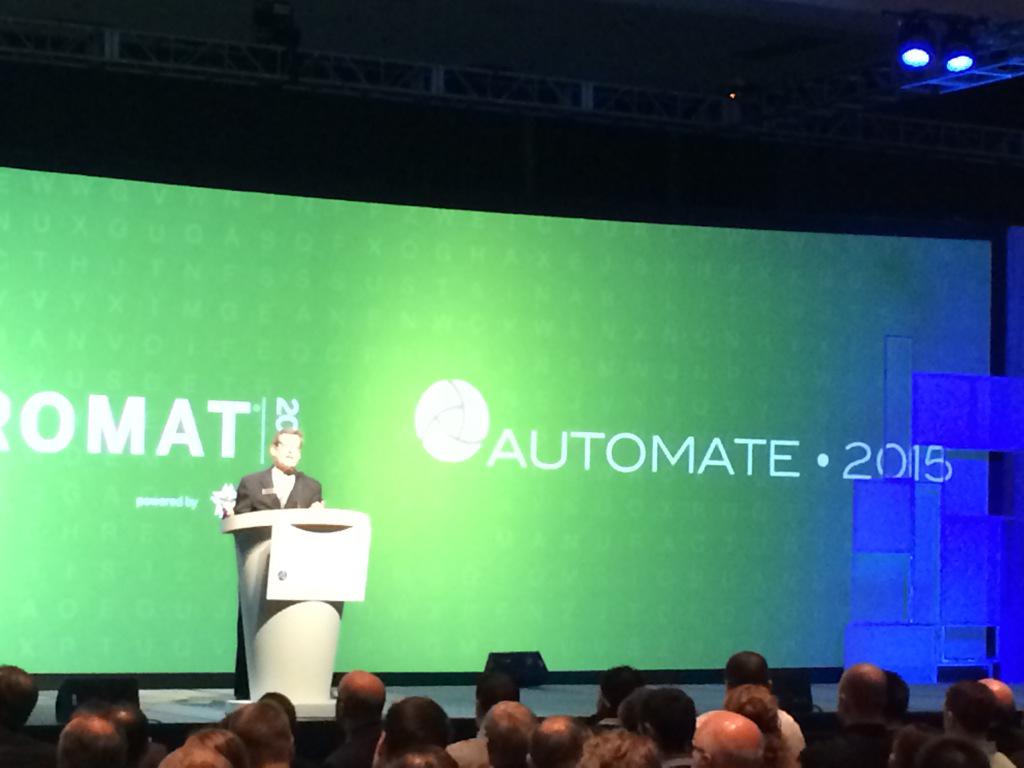 AutomateShow's tweet image. A3 President @jeffburnstein welcoming all to #Automate2015 and #ProMatShow  prior to opening keynote
