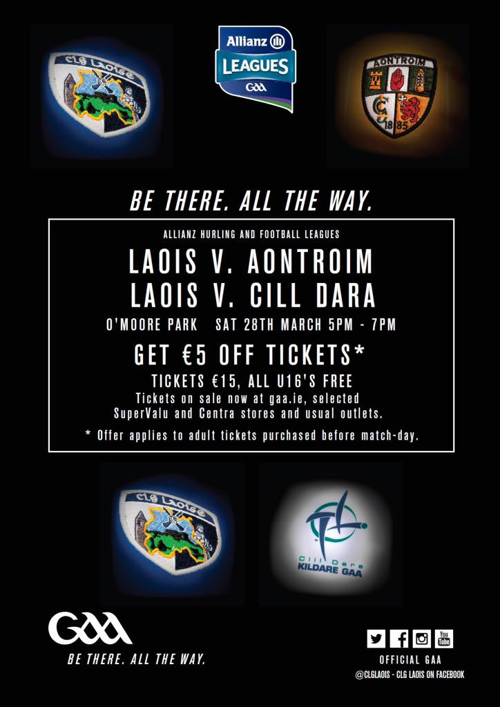 A massive doubleheader this Saturday in O'Moore Park with our Hurlers &amp; Footballers in action. U16s are FREE.