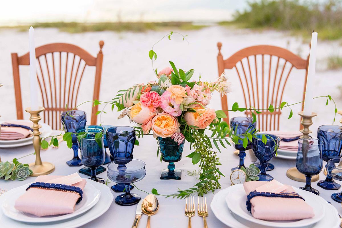 #Boho style on the #beach in blush, blue &amp; gold from <a href="/NikkiMayDay/">MayDay</a> @dmpaperdesigns and more floridiansocial.com/boho-beach-wed…