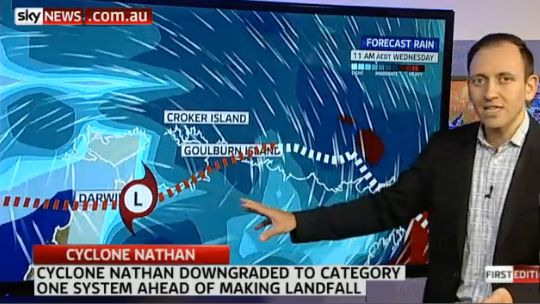 News24Aust's tweet photo. NT's Goulburn Island bracing for #TCNathan to make its 3rd landfall in two weeks this morning: http://t.co/jFTmnAEuDu http://t.co/0KqT35iHdj