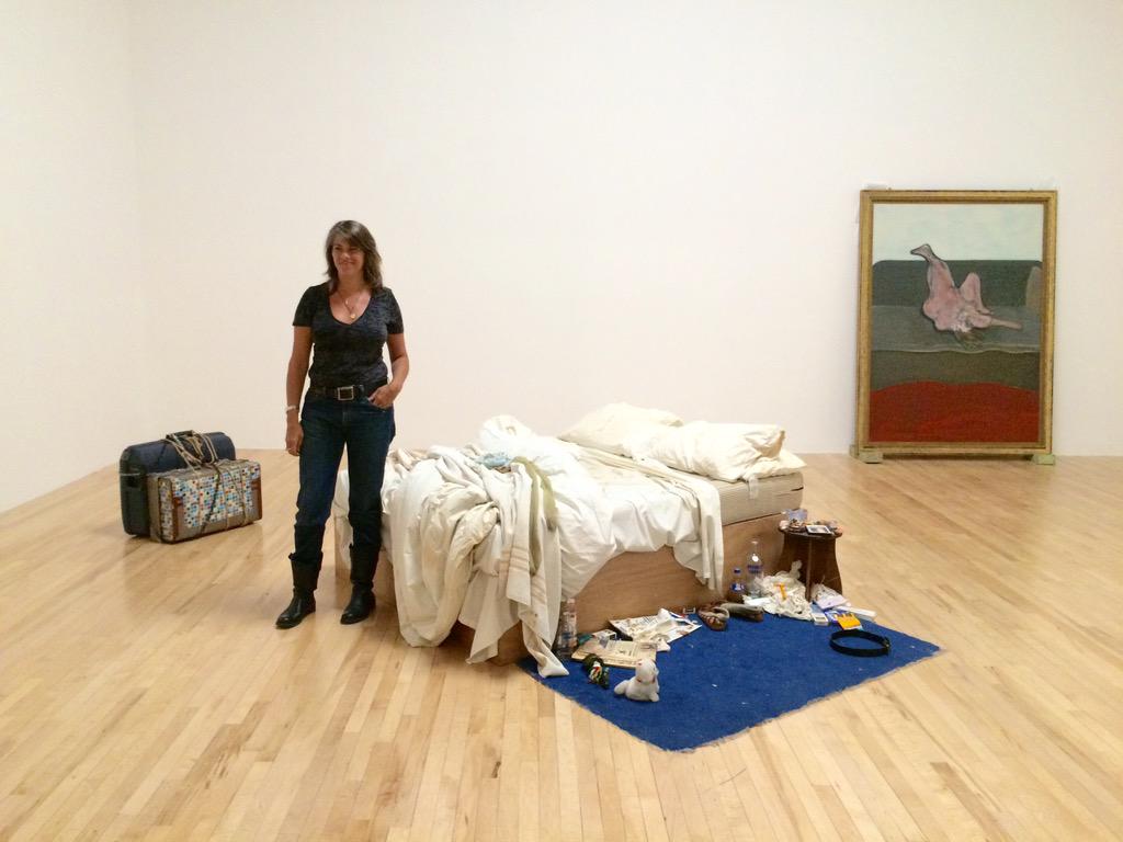 TraceyEmin's tweet photo. Tracey installing 'My Bed' @Tate Britain along side two works by Francis Bacon - On show from 31st March http://t.co/O8qG5TusCp