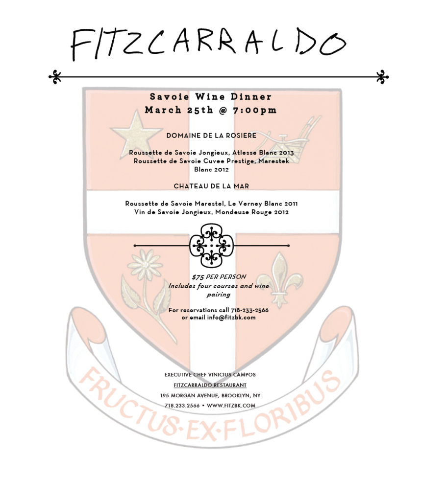 Let the wine flow! Join us this Wednesday 3/25, at 7pm for a #Savoie wine dinner! Email sam@fitzbk.com to reserve. <3