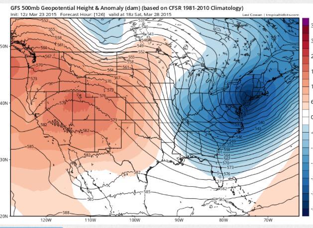 ZduhaimeWeather's tweet image. 500mb anomalies for the weekend... Very cold with major troughing over the east! #WXedge #notspringyet