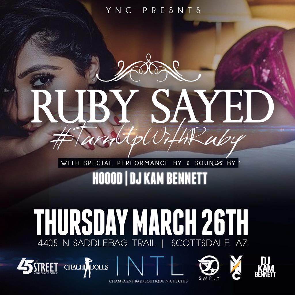 ChachiDolls's tweet photo. @pgizzle3 #TurnUpWithRuby #Scottsdale #AZ @IntlAZ This Thursday 3/26 - #RubySayed #YnC #ChachiDolls @_rubysayed βΌοΈ http://t.co/9Ig1llYjfr