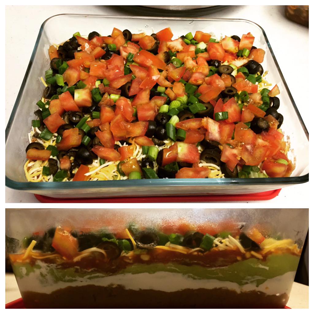 JesRemer's tweet image. My #7layerdip was lovely and it went fast. #springlemingle #potluck