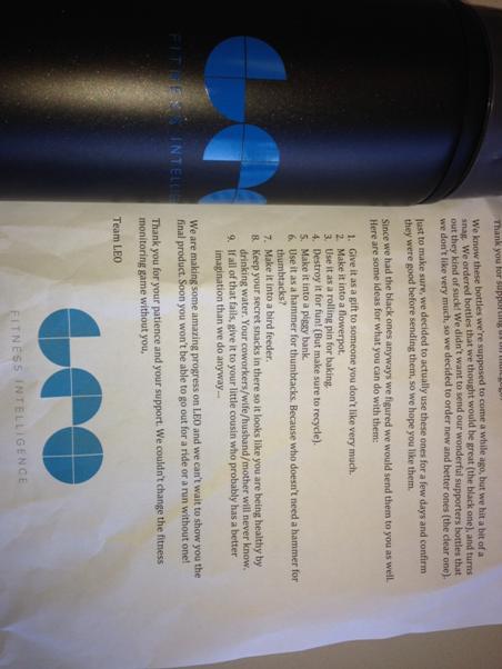 #Thankyou <a href="/leohelps/">LEO</a> for the water bottles! Still trying to decide which 1 of 9 ideas I should try! #greatmarketing