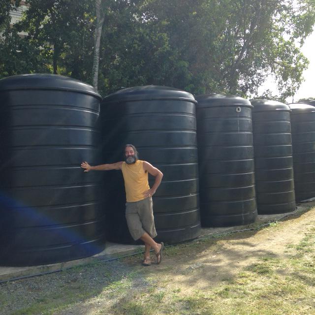 Rain barrel envy! We visited Dave Minner at Gifft Hill School in the USVI and their enormous rain barrel complex.