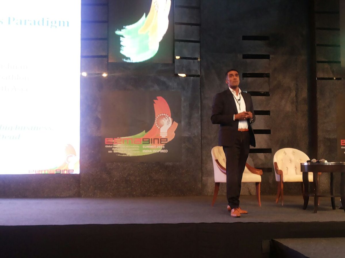 Stepathlon's tweet image. The challenges of Sports Marketing pre-liberalisation-@Ravi_Krishnan1 addresses the audience @eemaindia #Eemagine2015