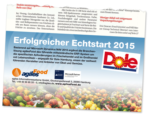 agilesNAV's tweet photo. 2015 Started out right with a successful Go-Live on Dole! #Fruchthandel http://t.co/RVcgJD4yWP