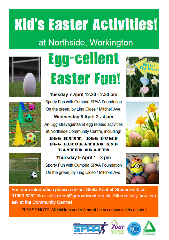 allerdale's tweet photo. RT @GroundworkNE: Egg Hunt! Egg Decorating! #Easter Crafts! All held at Northside in #Workington on 7, 8 &amp; 9 April http://t.co/a4BQbBubrq