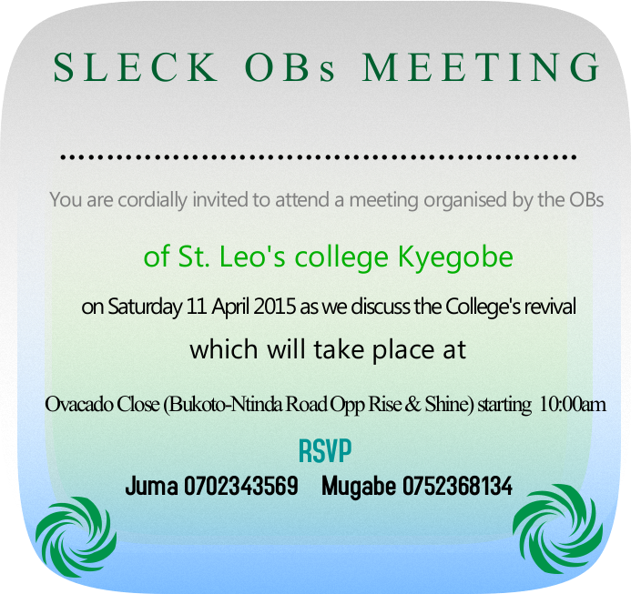 sleckobs's tweet photo. Share with all OBs, This coming Saturday 10am @OVCBukoto SLECK OBs meeting @emusabe @Samwyri @swiftnyatia  be there http://t.co/G1WLW3HEwM