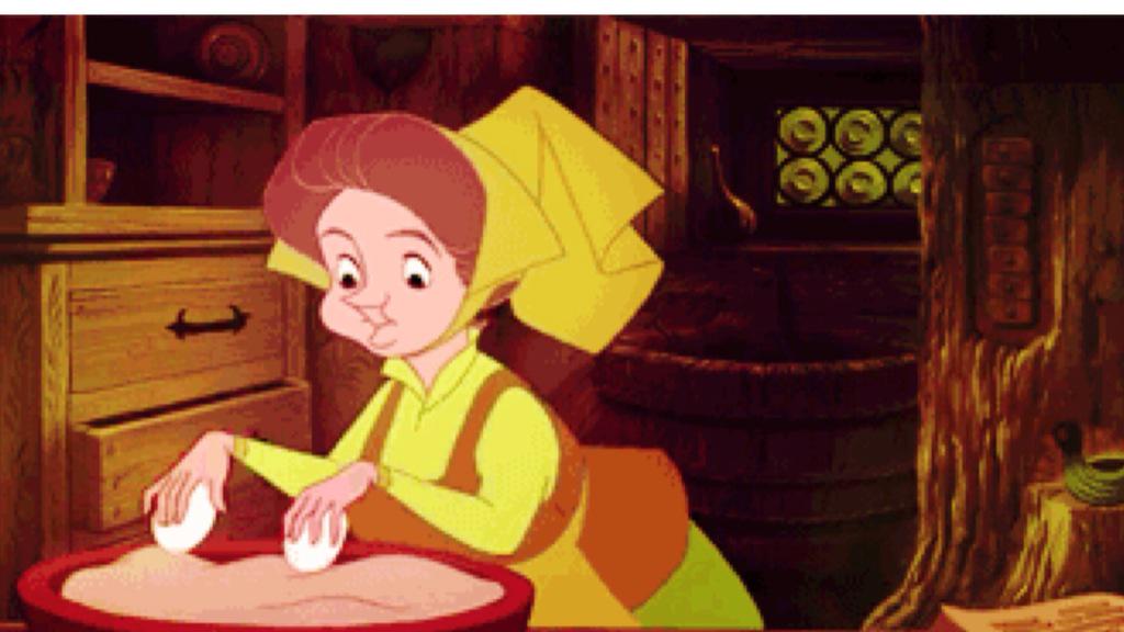 'Two eggs,fold gently' Fauna making Auroras birthday cake,Sleeping Beauty xx