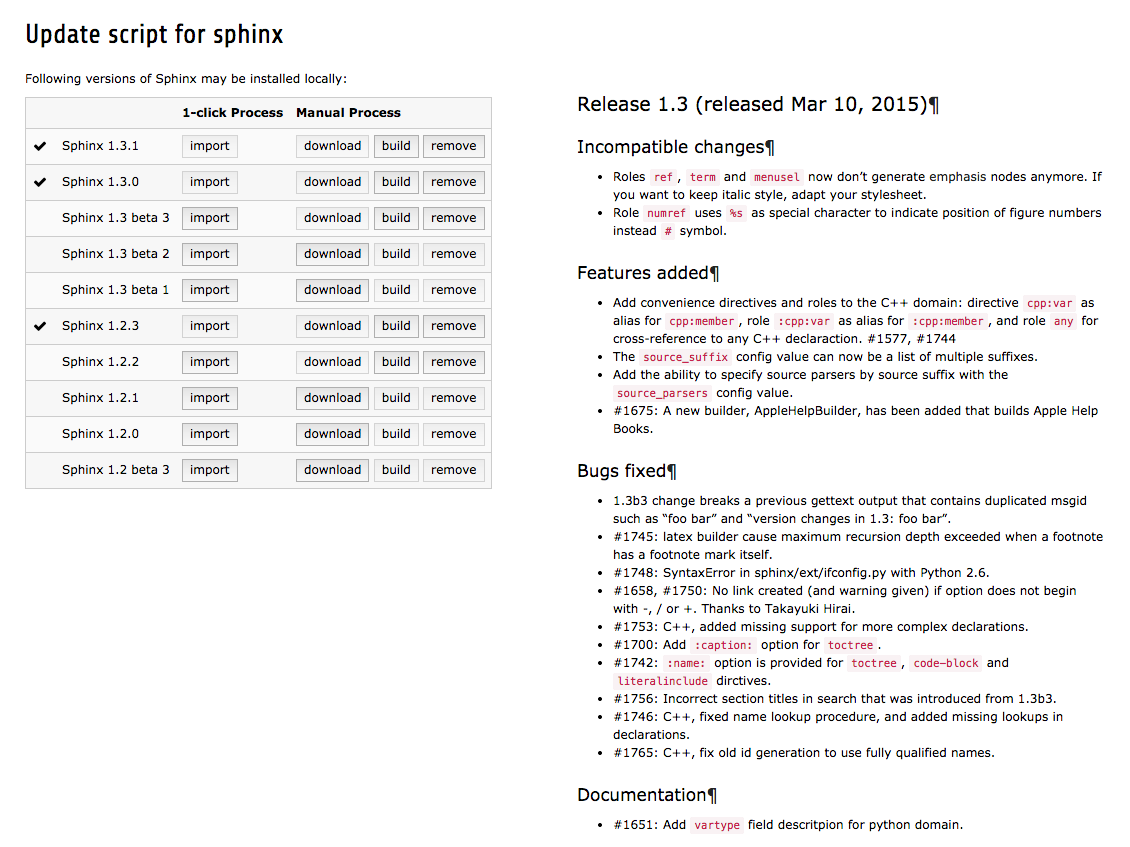 xperseguers's tweet image. What changed in a given version of #sphinxdoc? Hover over your mouse to discover #typo3 #documentation