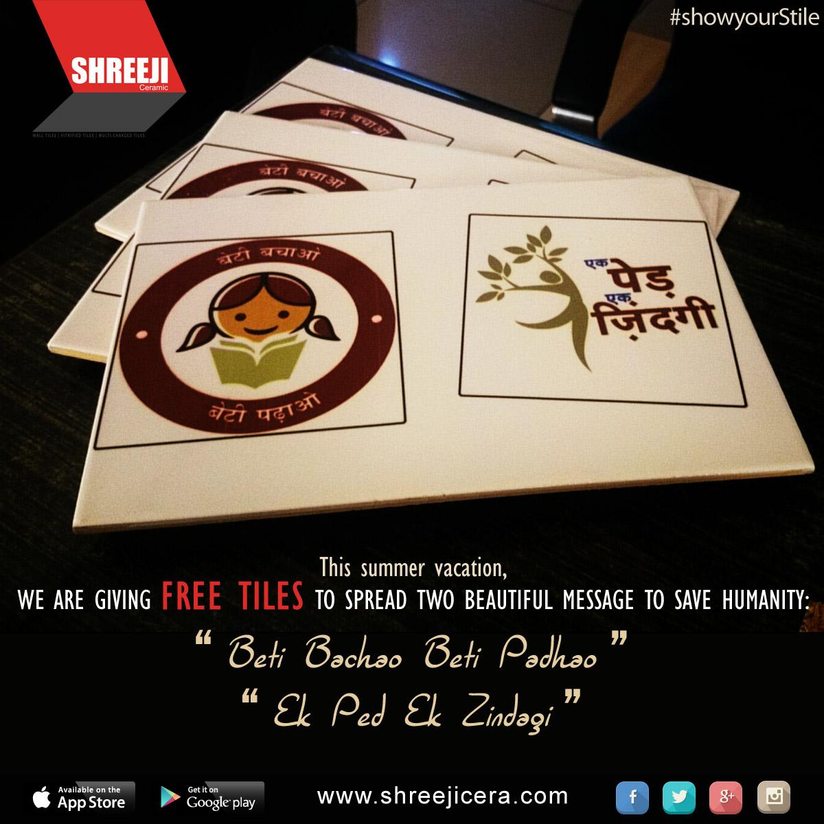 ShreejiCeramic's tweet photo. This summer, we're giving #FREETILES to spread 2 msg: "BetiBachaoBetiPadhao", "EkPedEkZindagi" #savehumanity http://t.co/STQuhKA2fA