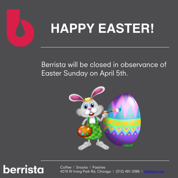Happy Easter! We will be closed today and will see you Tuesday:)
