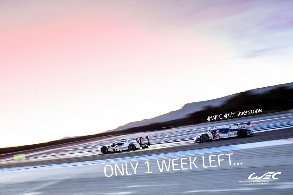 FIAWEC's tweet photo. Hooray, only 1 week left! #WEC #6hSilverstone http://t.co/kITA2Jqm3e