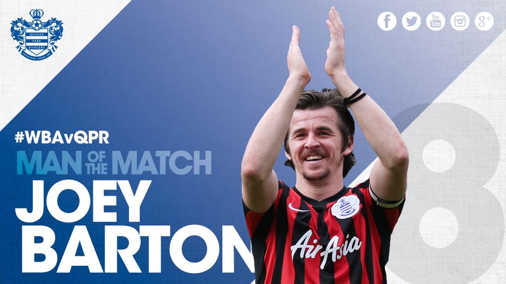 QPR's tweet photo. #QPRMOTM: Congratulations to @Joey7Barton, who you voted as your #WBAvQPR man of the match! http://t.co/3ivvnGhNpD