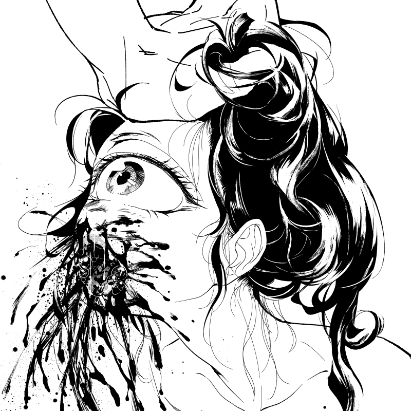 白黒絵練習 めっちゃ血がでてる黒髪単眼ちゃんとほんのりケモ足のおねえちゃん 